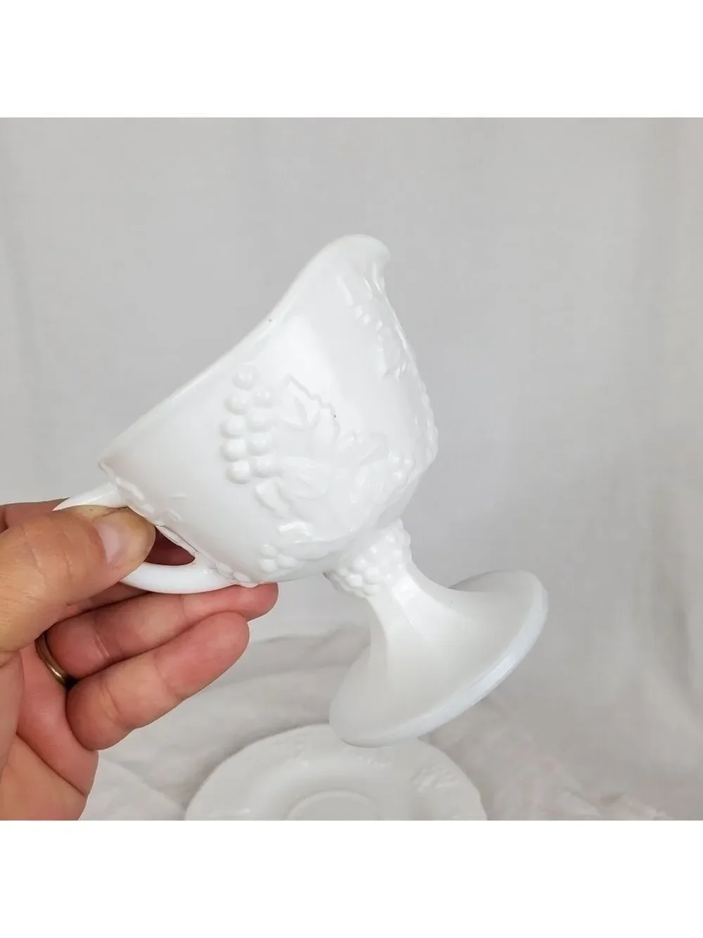 VTG Indiana Colony co Milk glass Harvest grape footed creamer / saucer
